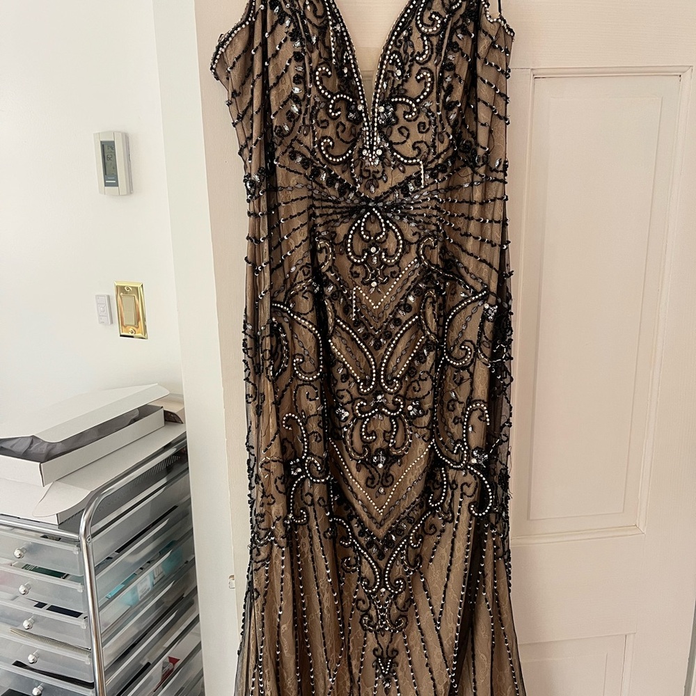Elegant Black Beaded Evening Gown